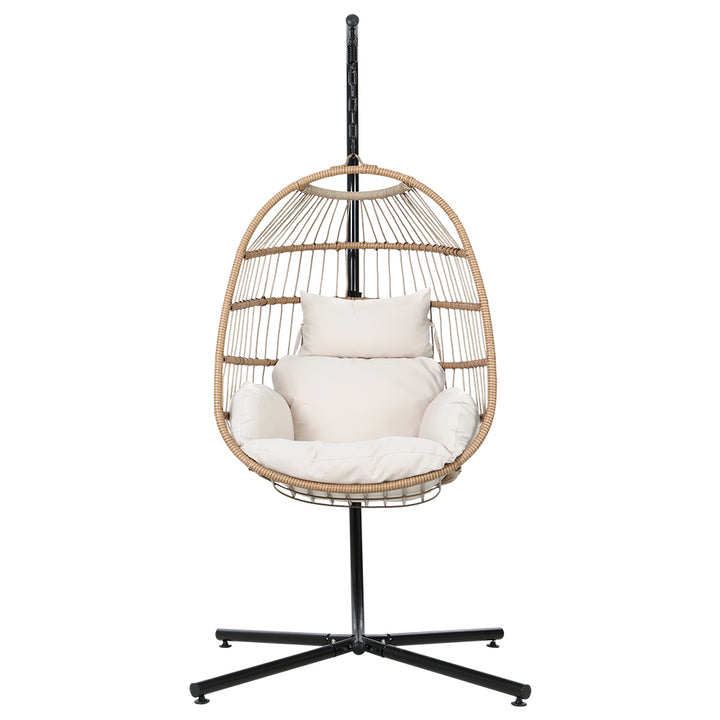 Wicker Egg Swing Chair Hammock With Stand - Cream Homecoze