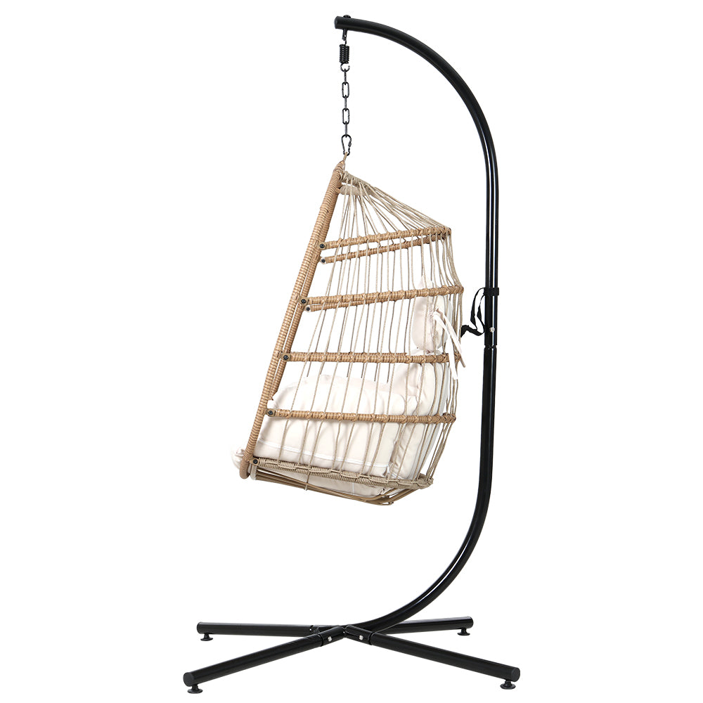 Wicker Egg Swing Chair Hammock With Stand - Cream Homecoze