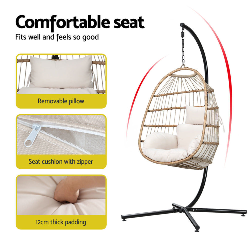 Wicker Egg Swing Chair Hammock With Stand - Cream Homecoze