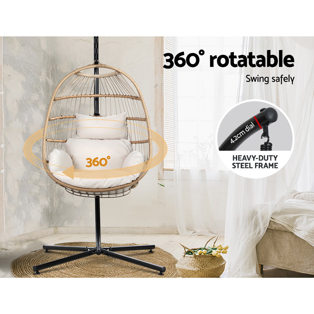 Wicker Egg Swing Chair Hammock With Stand - Cream Homecoze