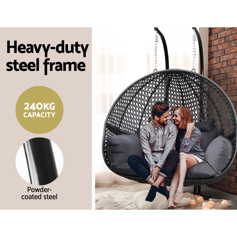Outdoor 2 Person Double Hanging Swing Chair - Black Homecoze