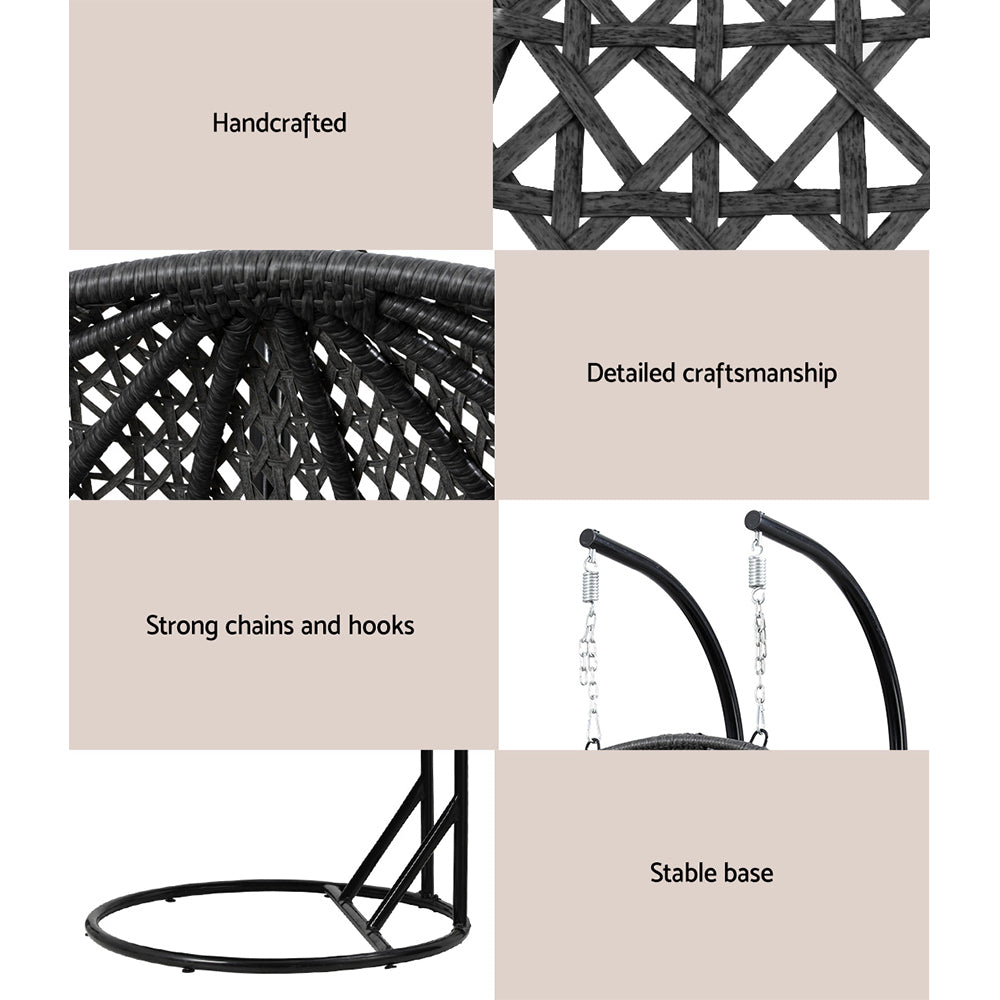 Outdoor 2 Person Double Hanging Swing Chair - Black Homecoze