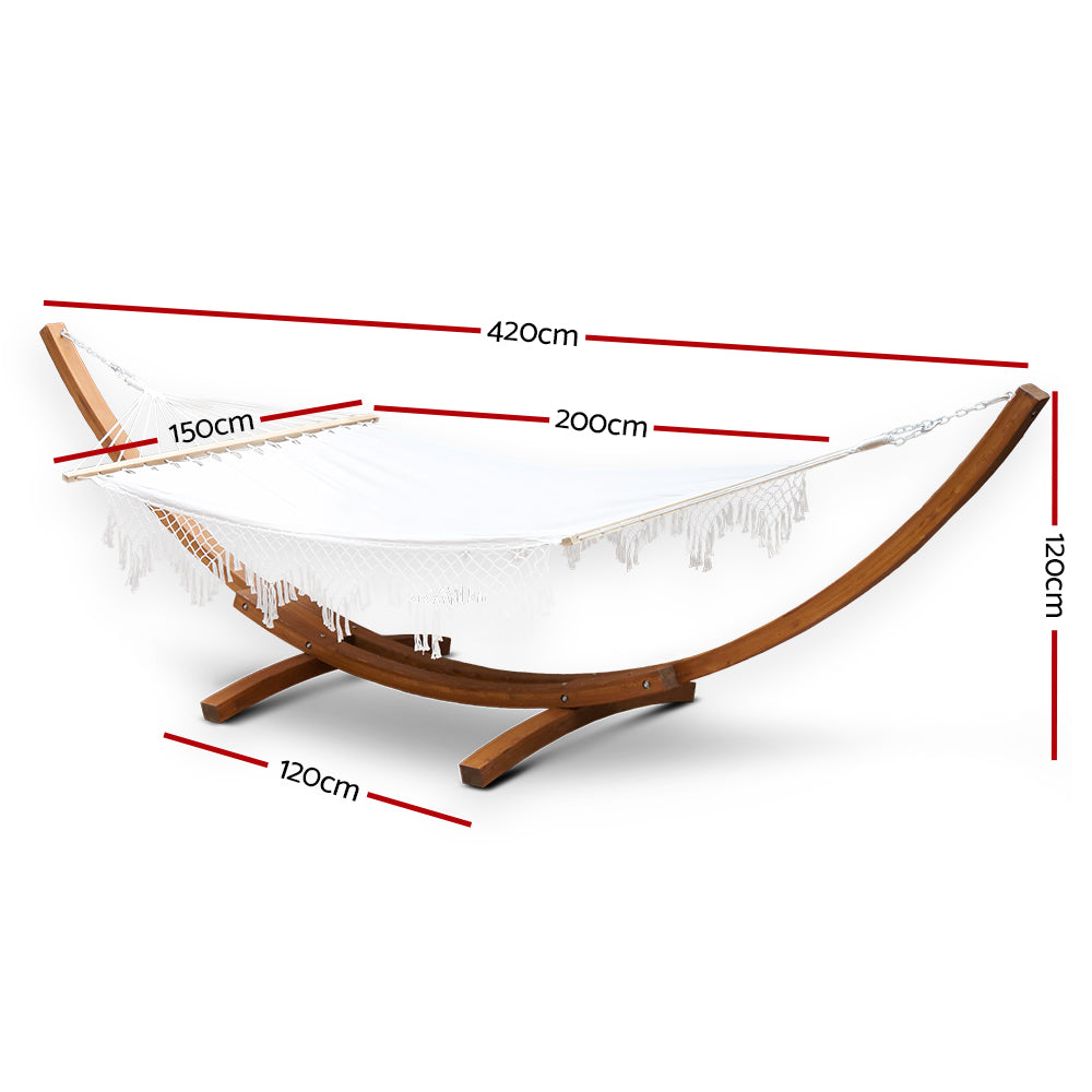 Double 2-Person Tassel Hammock with Wooden Stand - Homecoze