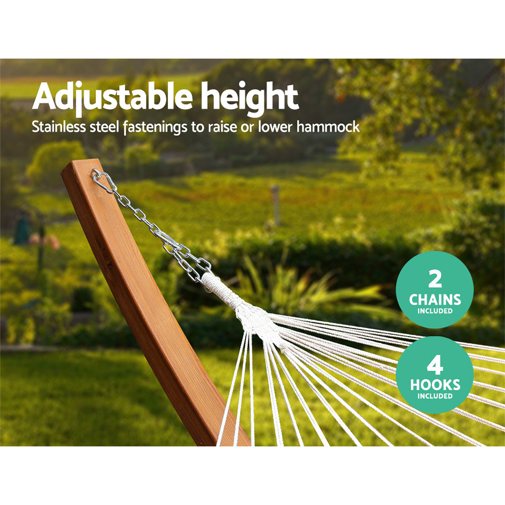 Double 2-Person Tassel Hammock with Wooden Stand - Homecoze