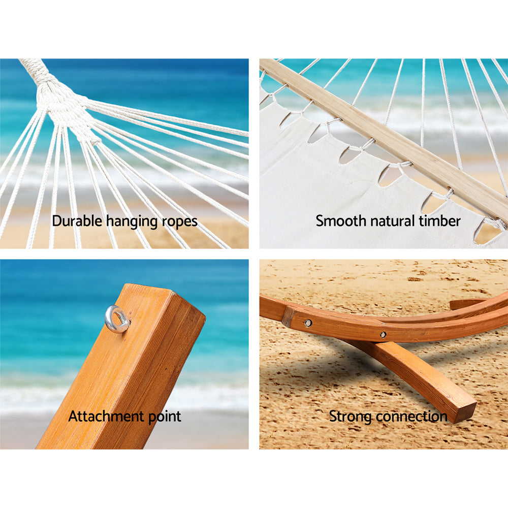 Double 2-Person Tassel Hammock with Wooden Stand - Homecoze