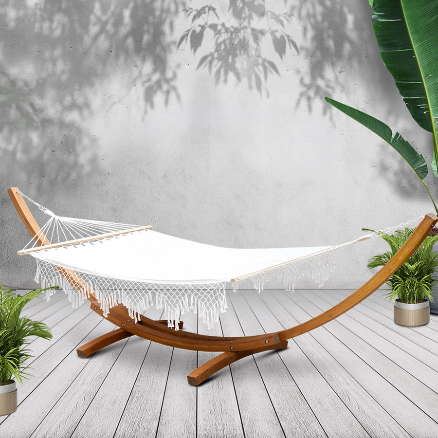 Double 2-Person Tassel Hammock with Wooden Stand - Homecoze