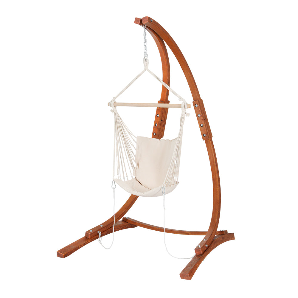 Wooden Hammock Chair Swing with Stand Outdoor Timber Lounger Homecoze