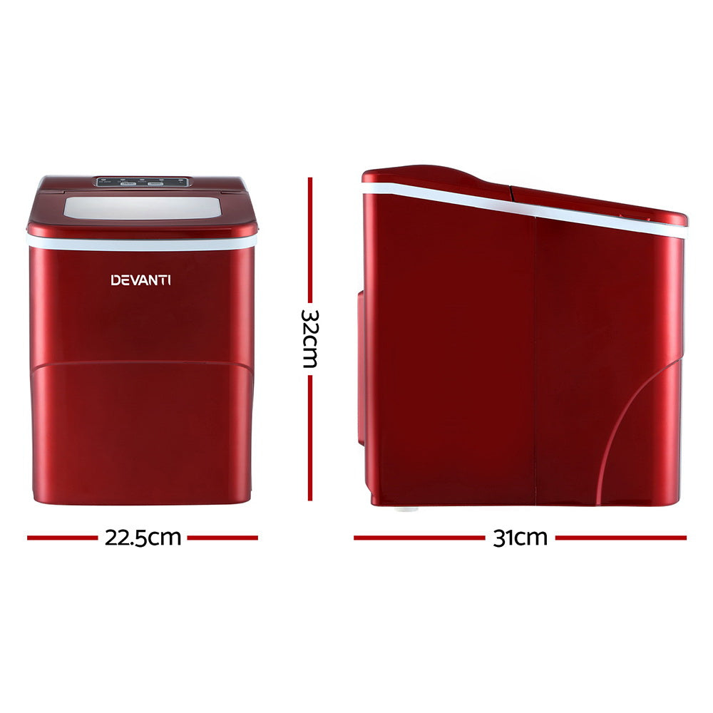 Portable Ice Cube Maker Machine 0.5kg/hr Small or Large Ice Home Bar Benchtop - Red Homecoze