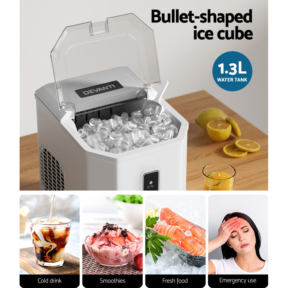 Portable Ice Cube Maker Ice Machine 0.5kg/hr Bullet Ice Home Bar Benchtop - White Homecoze