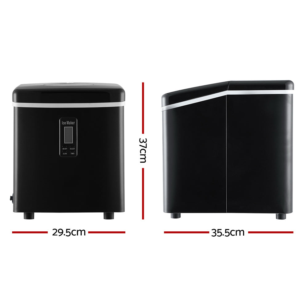 Portable Ice Cube Maker 0.6kg/hr Adjustable S/M/L Bullet Ice Home Bar Benchtop - Black Homecoze