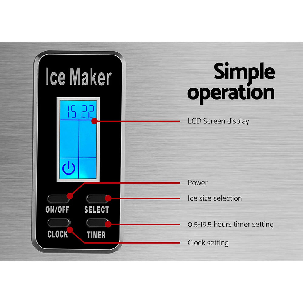 Portable Ice Cube Maker 0.6kg/hr Benchtop Ice Machine - Stainless Steel Homecoze