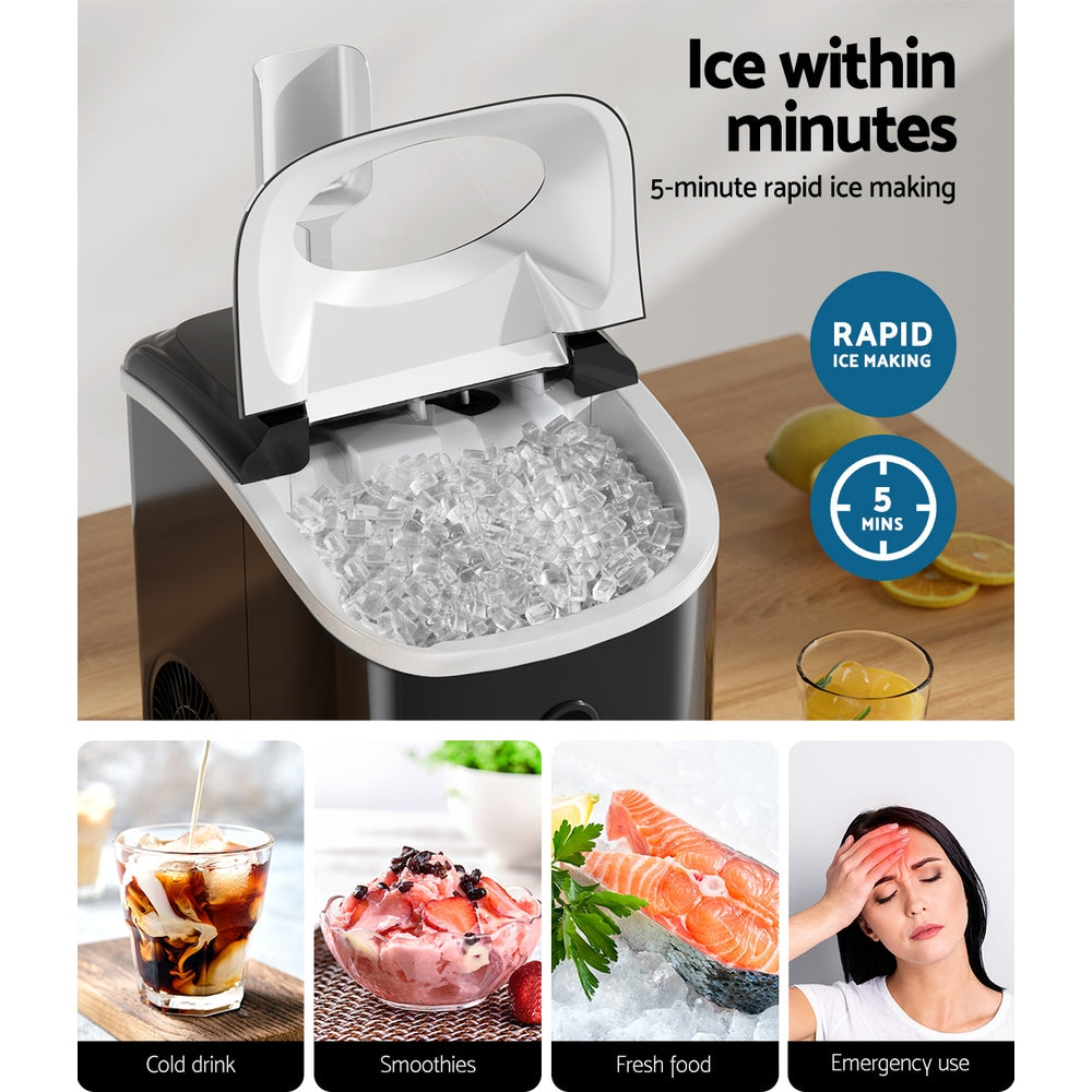 Portable Ice Cube Maker 0.6kg/hr Benchtop Nugget Ice Machine - Black