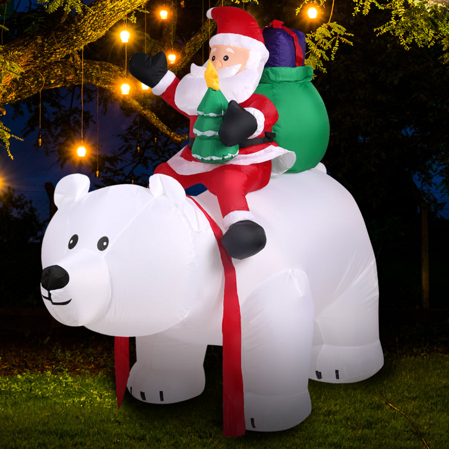 Inflatable Christmas Decorations Santa on a Polar bear 1.7M LED Lights Xmas Party Homecoze