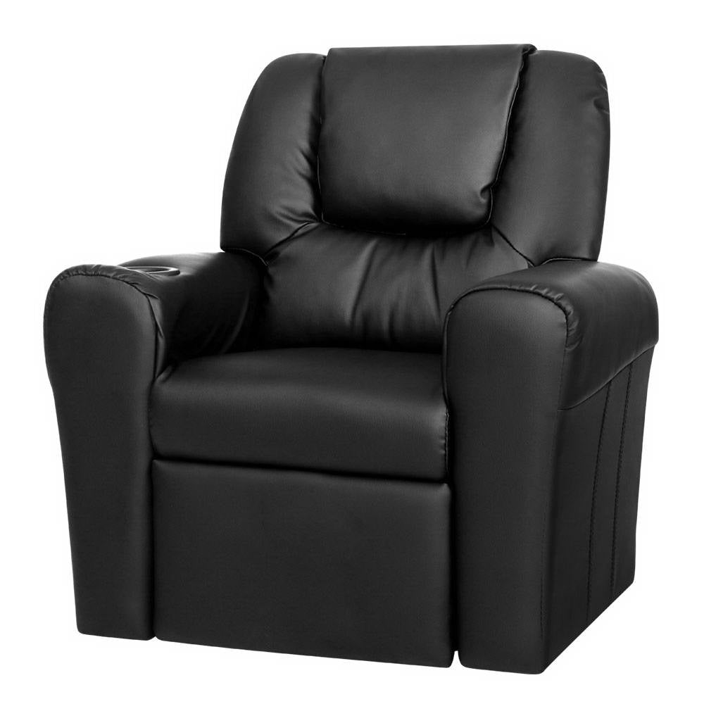 Kids Reclining Sofa Armchair - Black PU Leather Homecoze