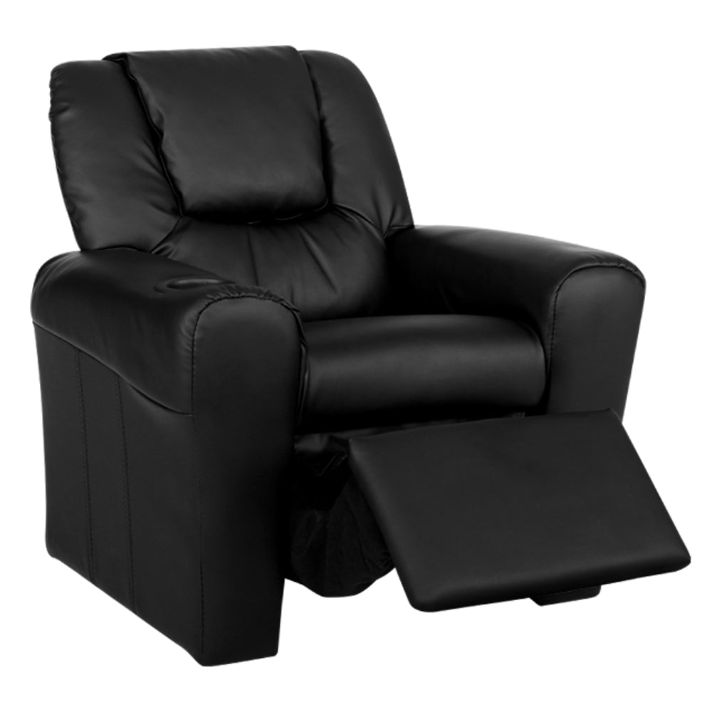 Kids Reclining Sofa Armchair - Black PU Leather Homecoze