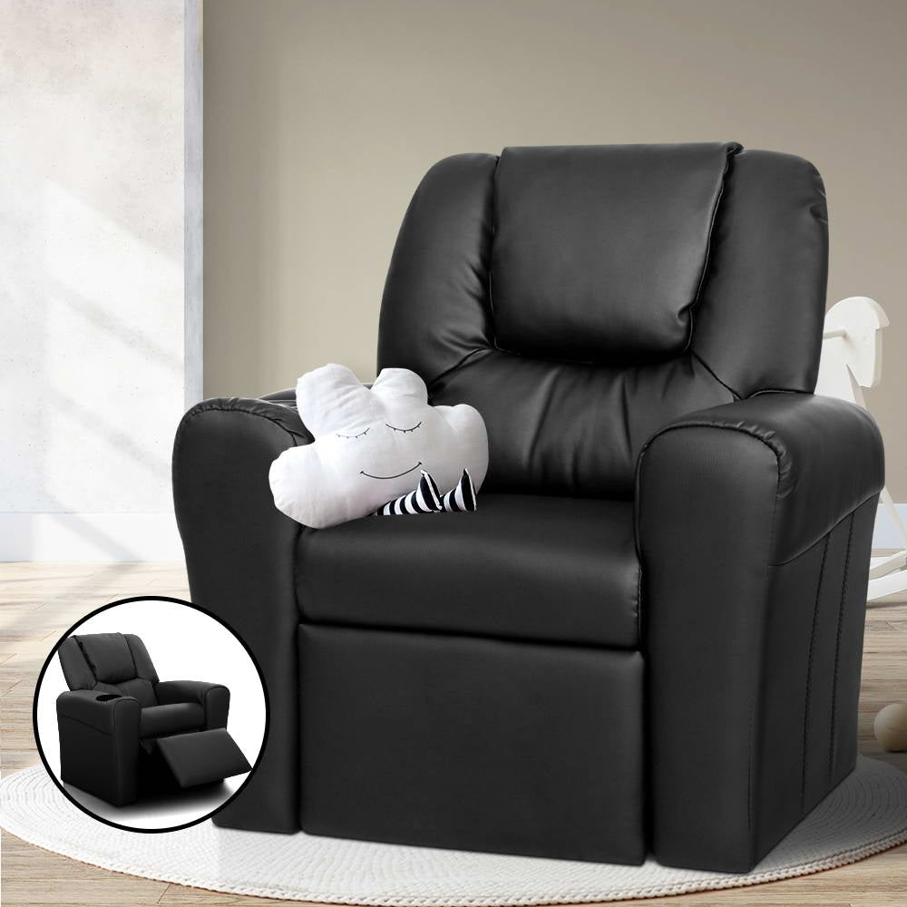 Kids Reclining Sofa Armchair - Black PU Leather Homecoze