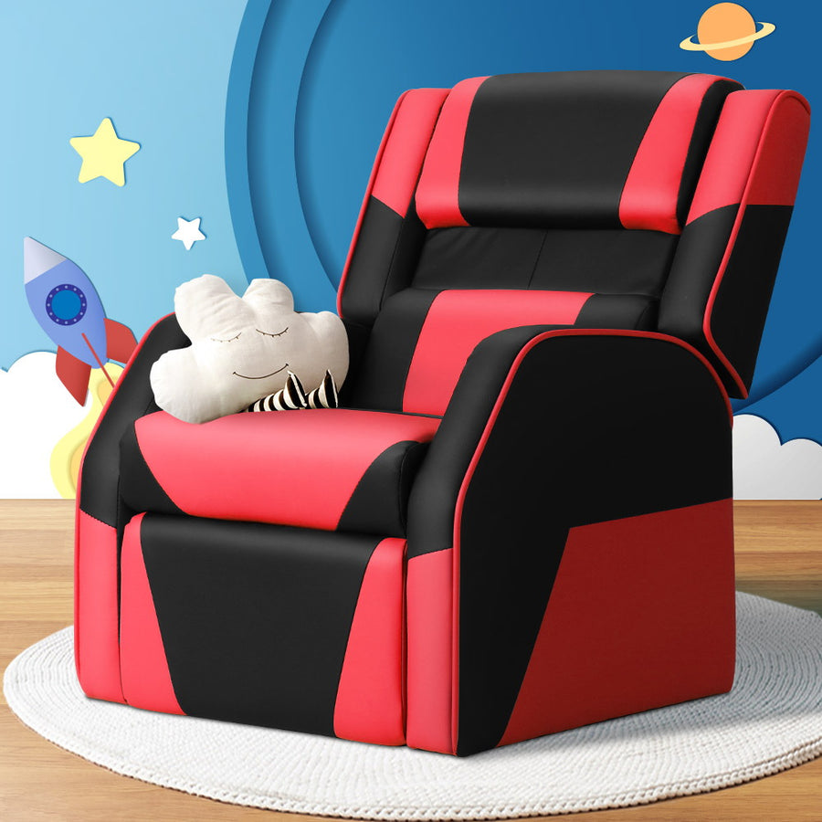 Kids Recliner Movie Chair PU Leather Gaming Sofa - Red Homecoze