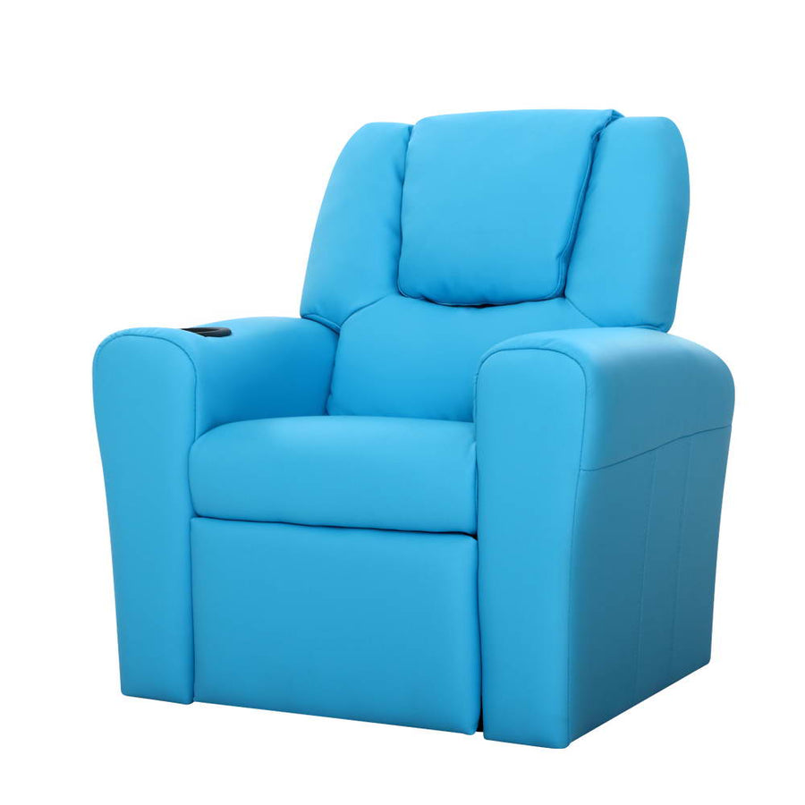 Kids Reclining Sofa Armchair - Blue PU Leather Homecoze