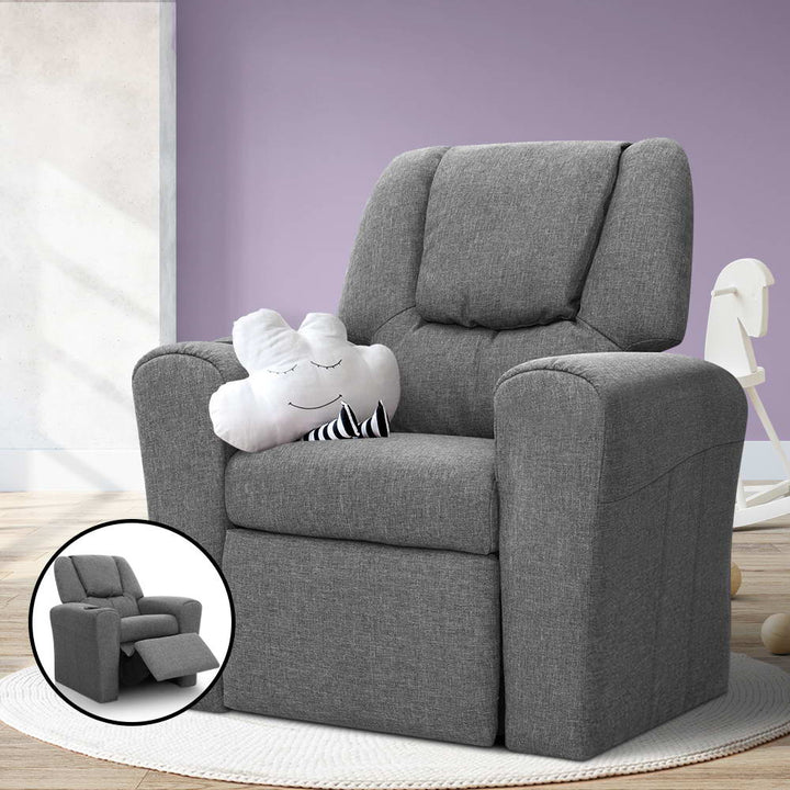 Kids Reclining Sofa Armchair - Grey Linen Homecoze