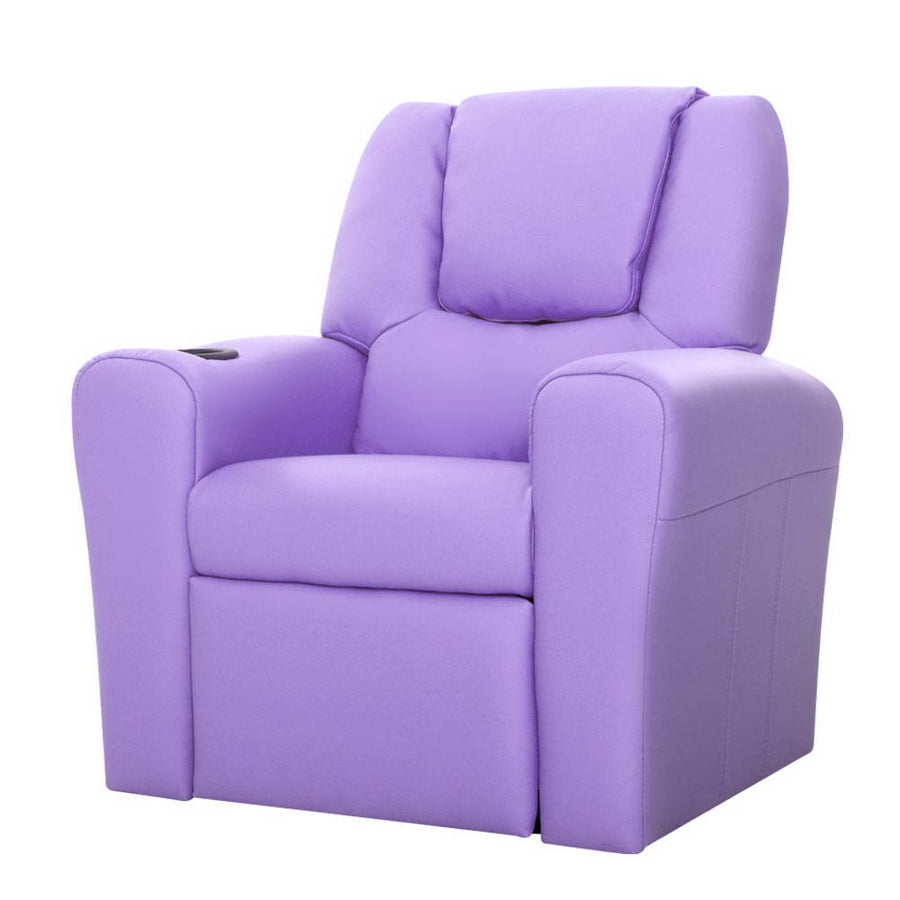 Kids Reclining Sofa Armchair - Purple PU Leather Homecoze