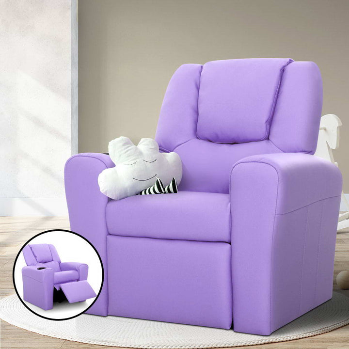 Kids Reclining Sofa Armchair - Purple PU Leather Homecoze