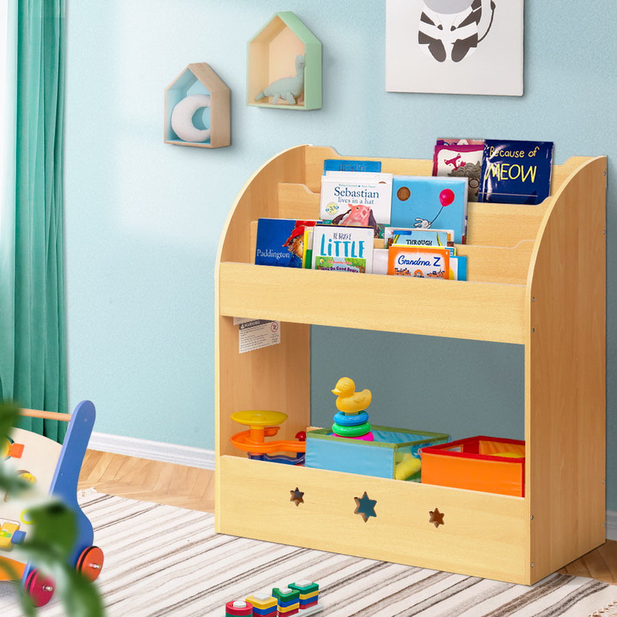Kids Little Library Bookshelf Toy Storage Organiser - Natural Homecoze