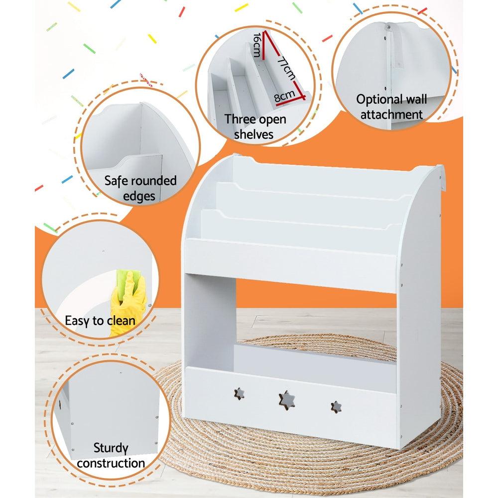 Kids Little Library Bookshelf Toy Storage Organiser - White Homecoze