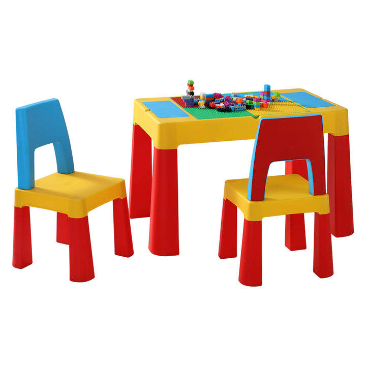 3PCS Kids Table and Chairs Set Activity Chalkboard Toys Storage Box Desk Homecoze