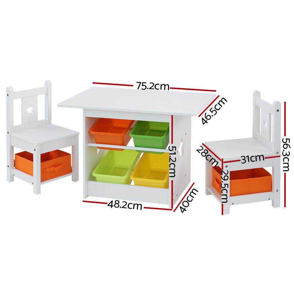 3 Piece Kids Wooden Table and Chairs Storage Box Activity Desk Set Homecoze