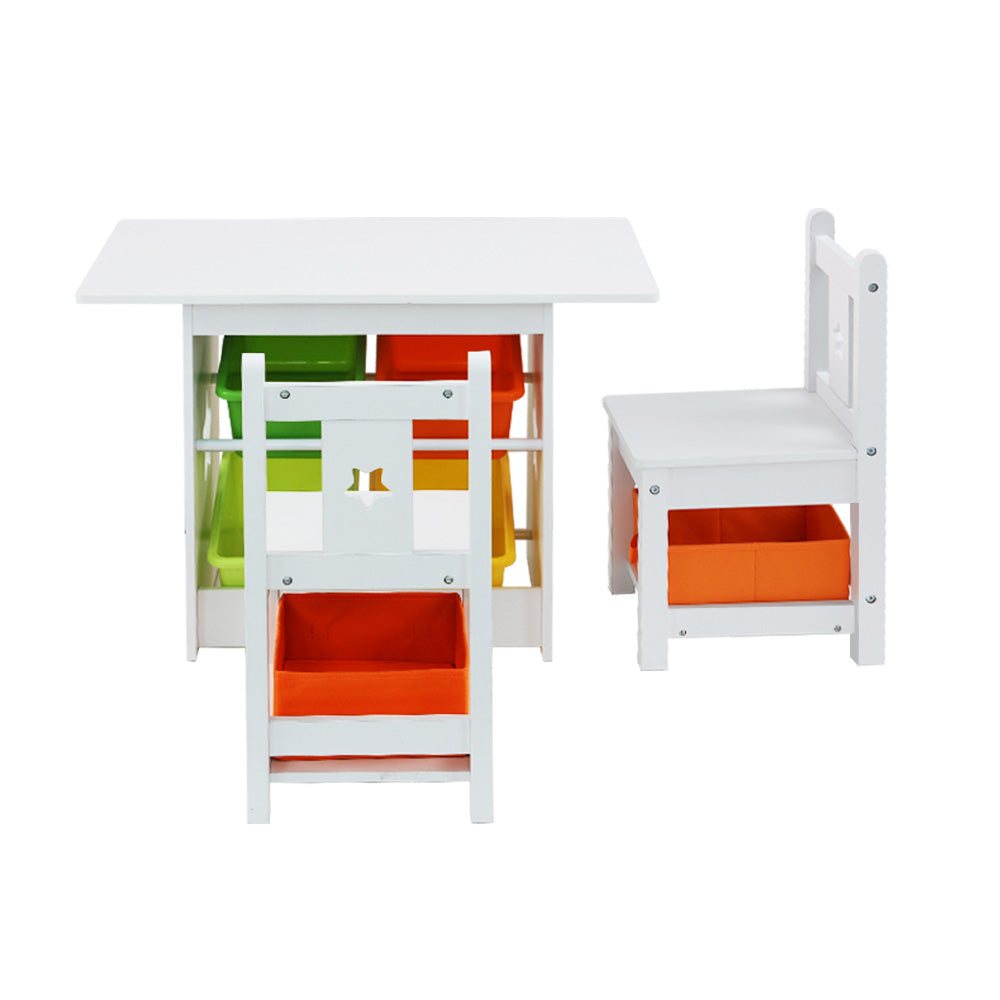3 Piece Kids Wooden Table and Chairs Storage Box Activity Desk Set Homecoze
