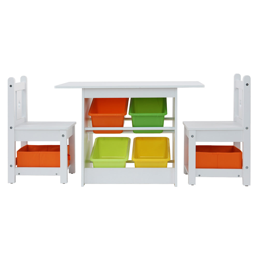 3 Piece Kids Wooden Table and Chairs Storage Box Activity Desk Set Homecoze