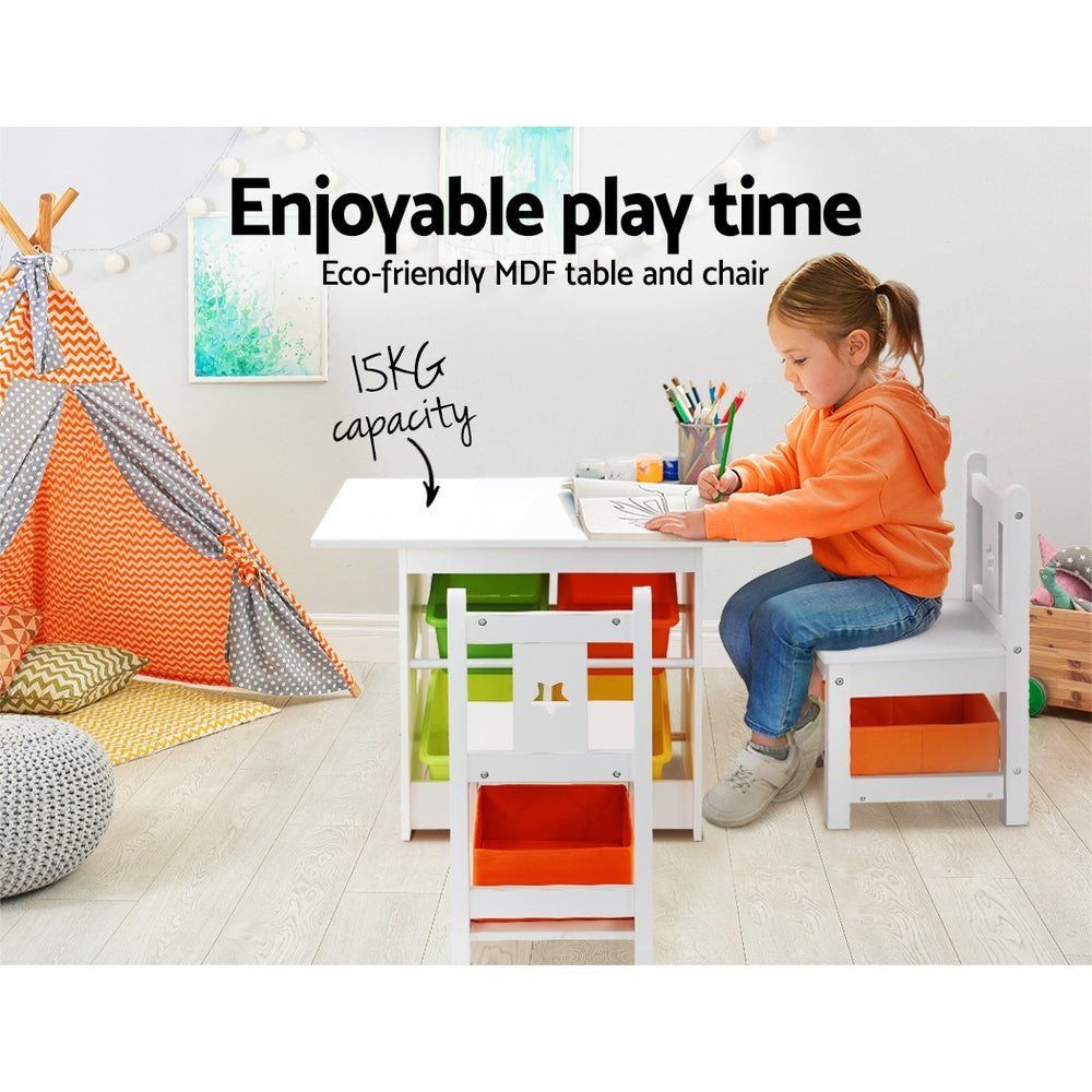 3 Piece Kids Wooden Table and Chairs Storage Box Activity Desk Set Homecoze