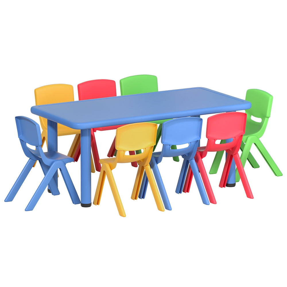 Kids Plastic Table and Chair Activity Set Heavy Duty Table with 8 Stackable Chairs Homecoze