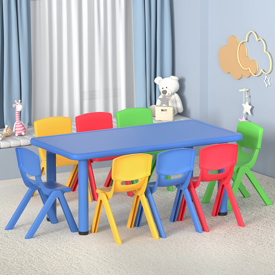 Kids Plastic Table and Chair Activity Set Heavy Duty Table with 8 Stackable Chairs Homecoze