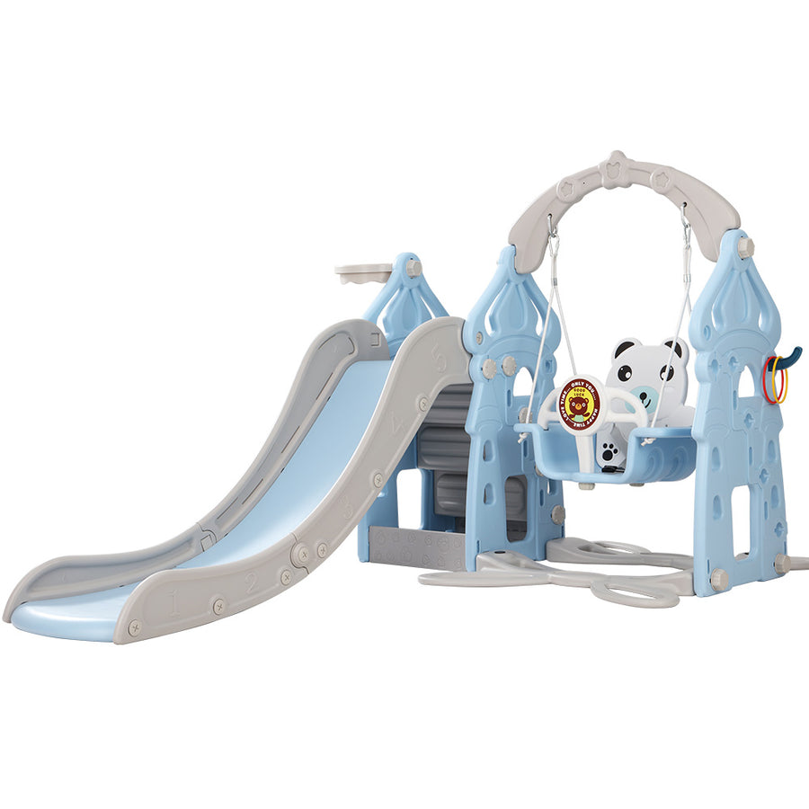 Kids 170cm Slide and Swing Set Playground Basketball Hoop Ring Outdoor Toys Blue Homecoze