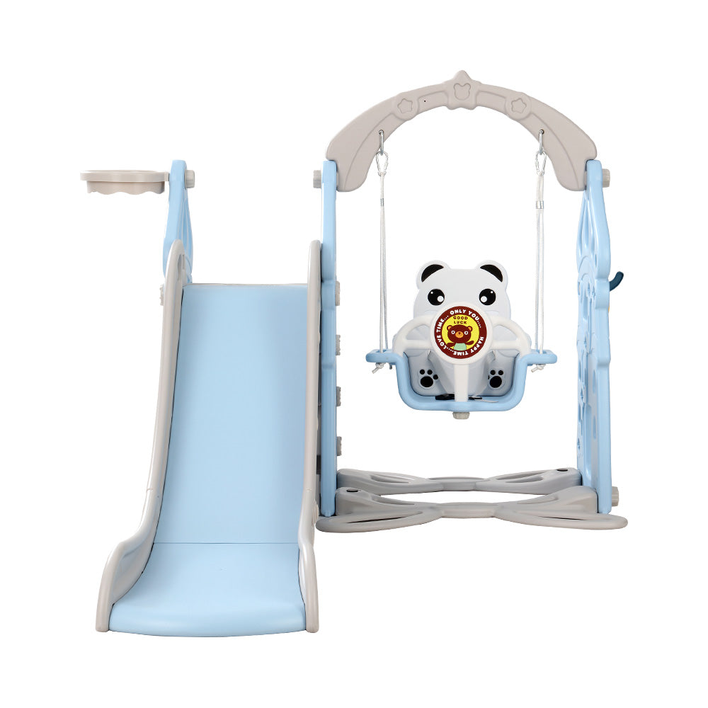 Kids 170cm Slide and Swing Set Playground Basketball Hoop Ring Outdoor Toys Blue Homecoze