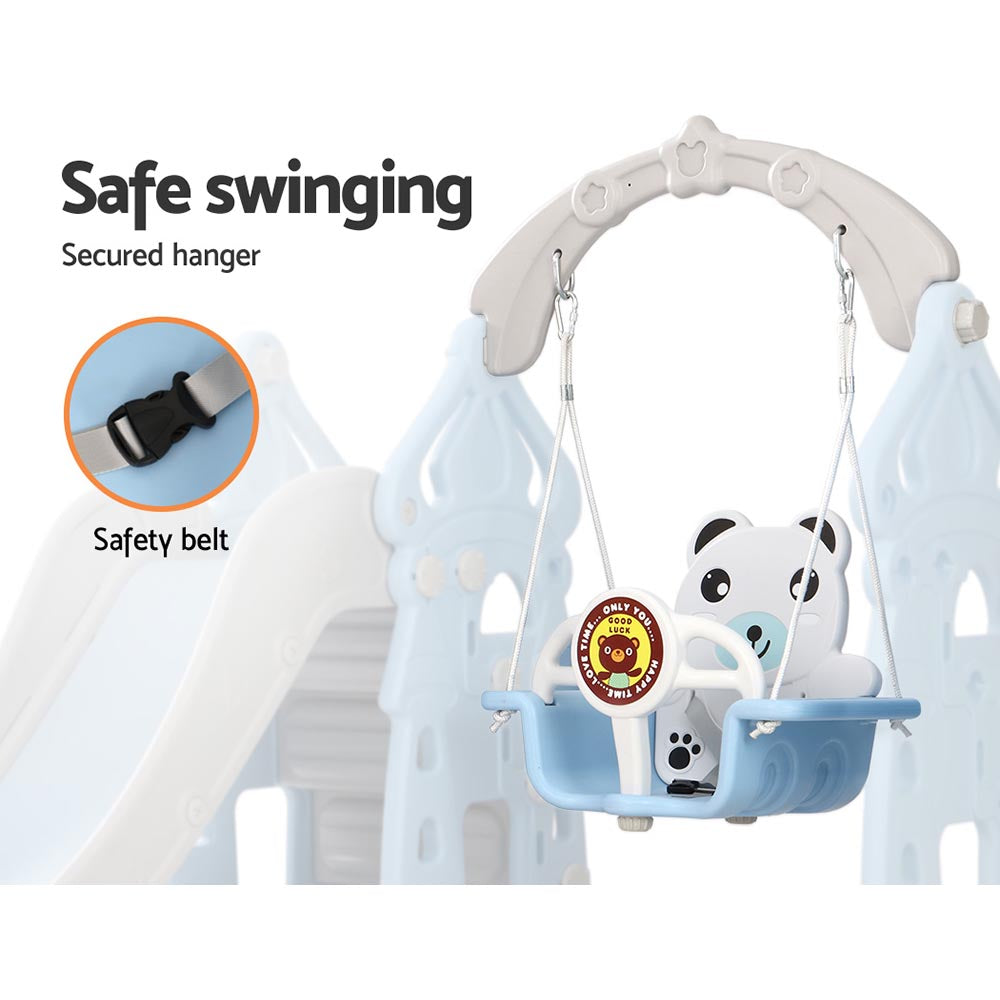 Kids 170cm Slide and Swing Set Playground Basketball Hoop Ring Outdoor Toys Blue Homecoze