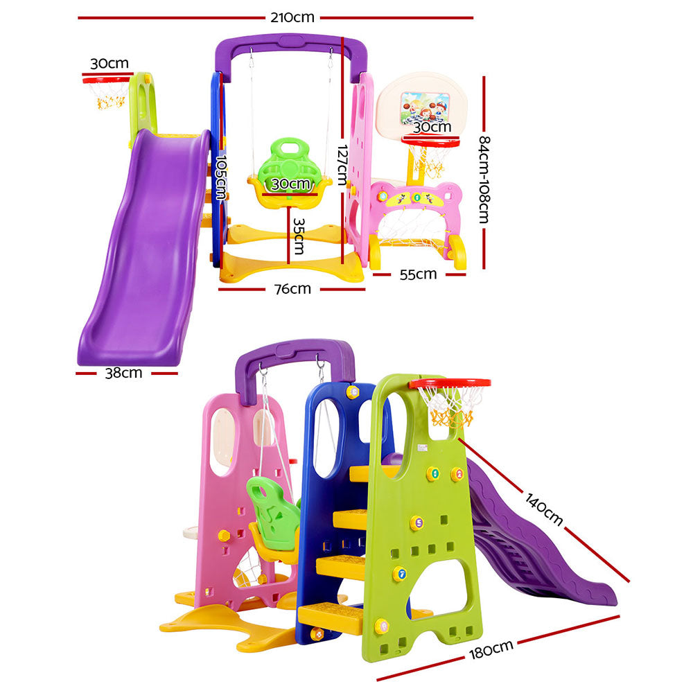 Kids 7-in-1 Slide Swing with Basketball Hoop Toddler Outdoor Indoor Play Homecoze