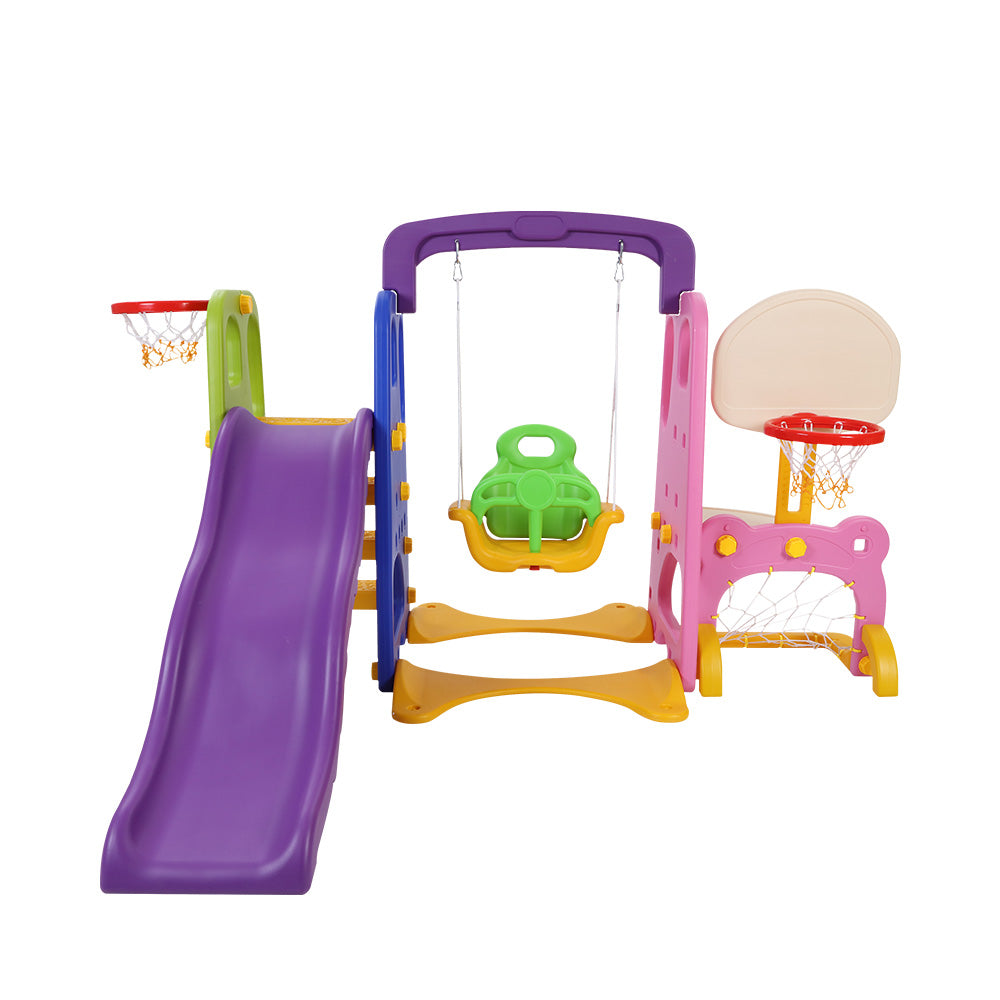 Kids 7-in-1 Slide Swing with Basketball Hoop Toddler Outdoor Indoor Play Homecoze