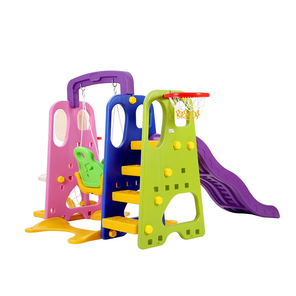Kids 7-in-1 Slide Swing with Basketball Hoop Toddler Outdoor Indoor Play Homecoze