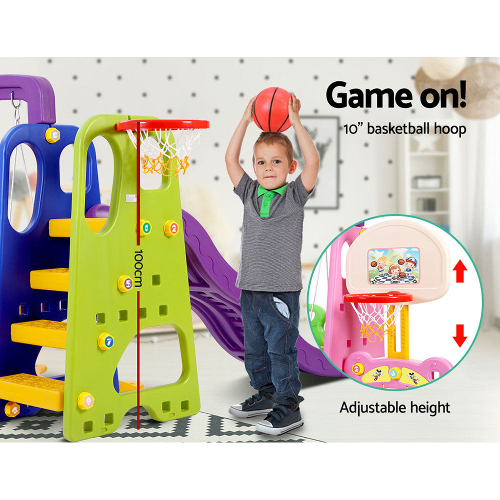 Kids 7-in-1 Slide Swing with Basketball Hoop Toddler Outdoor Indoor Play Homecoze