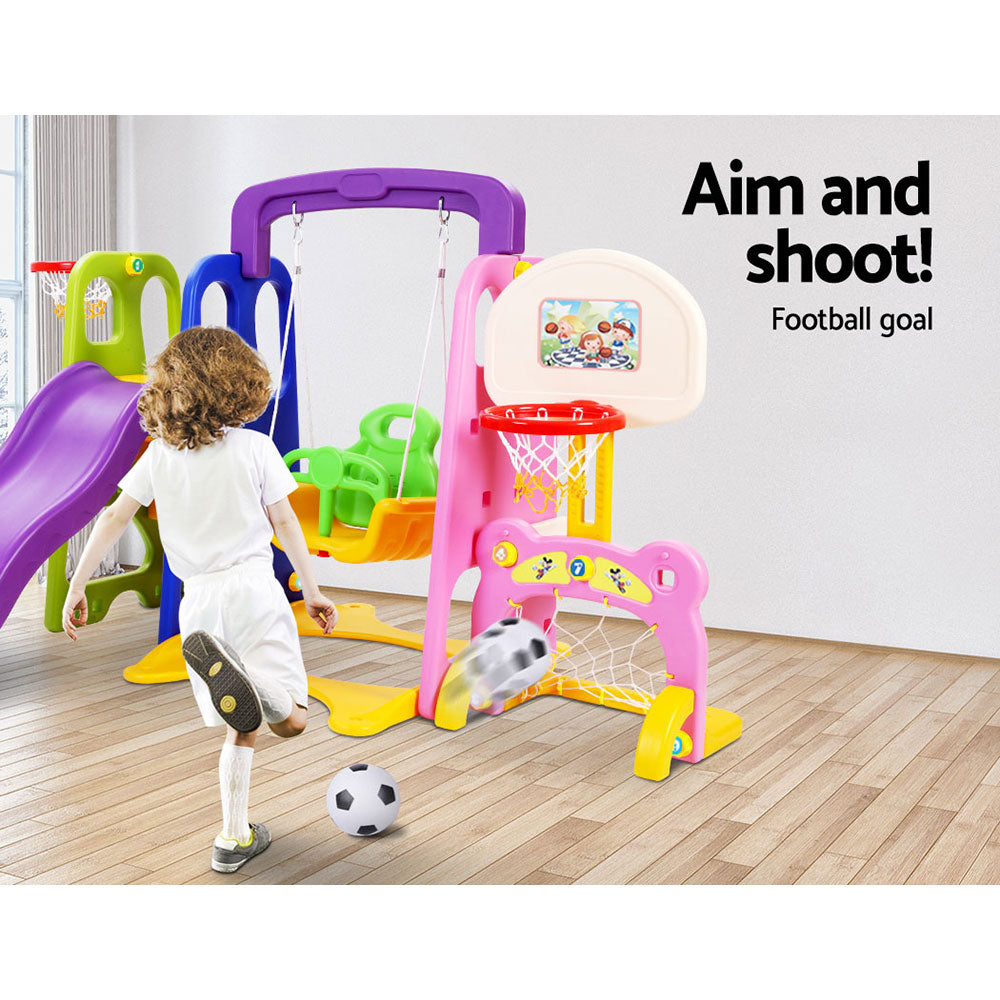 Kids 7-in-1 Slide Swing with Basketball Hoop Toddler Outdoor Indoor Play Homecoze