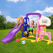Kids 7-in-1 Slide Swing with Basketball Hoop Toddler Outdoor Indoor Play Homecoze