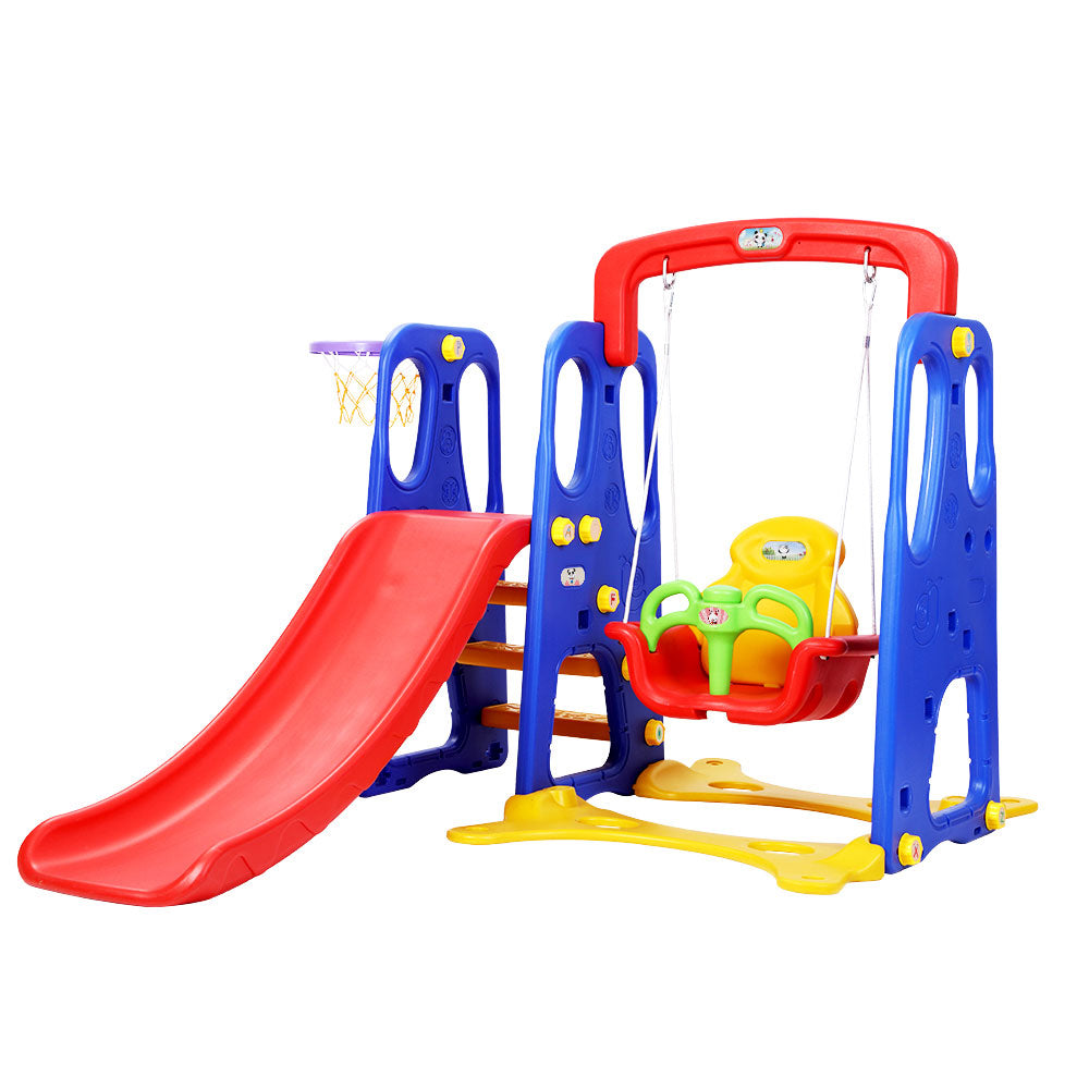 Kids 3-in-1 Slide Swing with Basketball Hoop Toddler Outdoor Indoor Play Homecoze