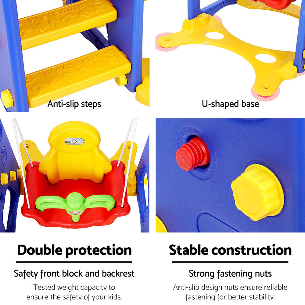 Kids 3-in-1 Slide Swing with Basketball Hoop Toddler Outdoor Indoor Play Homecoze