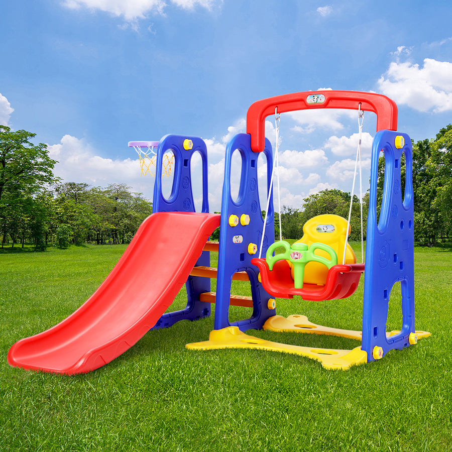 Kids 3-in-1 Slide Swing with Basketball Hoop Toddler Outdoor Indoor Play Homecoze
