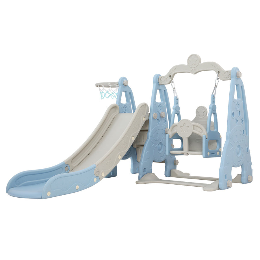 Kids Slide 170cm Extra Long Swing Basketball Hoop Toddlers PlaySet Blue Homecoze