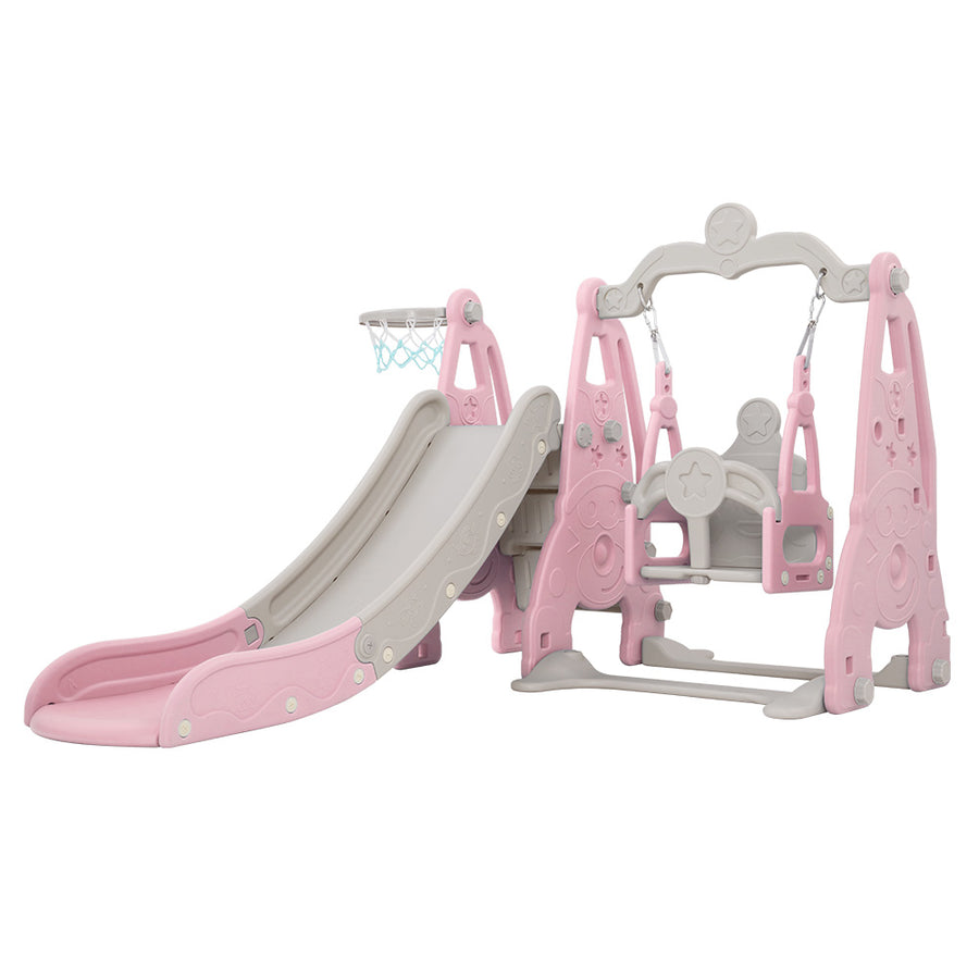 Kids Slide 170cm Extra Long Swing Basketball Hoop Toddlers PlaySet Pink Homecoze
