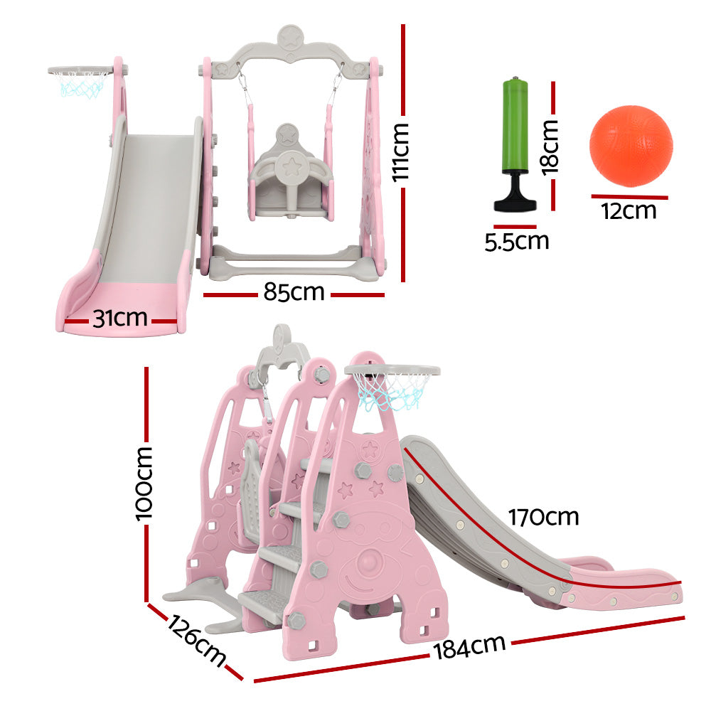Kids Slide 170cm Extra Long Swing Basketball Hoop Toddlers PlaySet Pink Homecoze