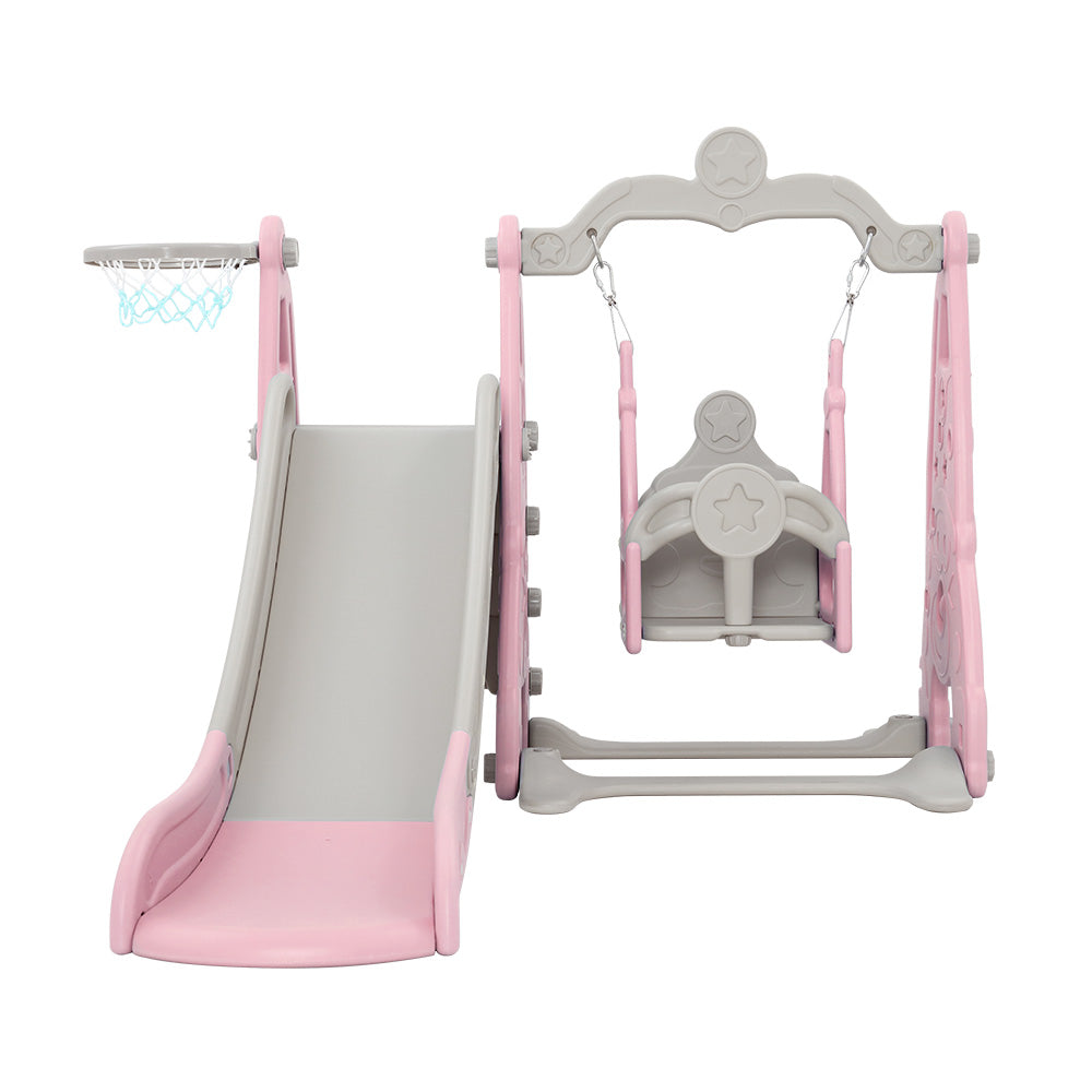 Kids Slide 170cm Extra Long Swing Basketball Hoop Toddlers PlaySet Pink Homecoze